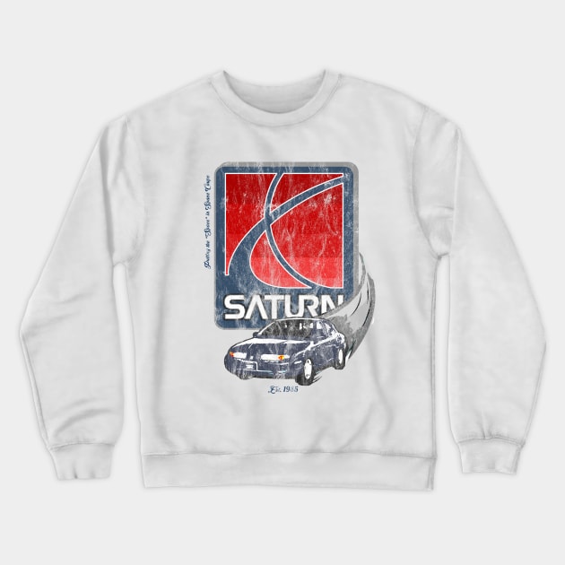 Saturn Motors Vintage Tee Crewneck Sweatshirt by scornely